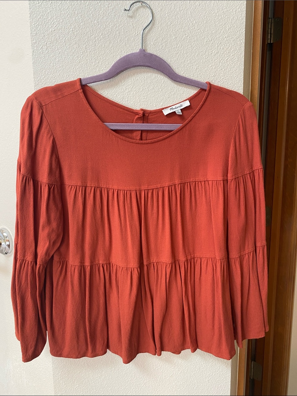 Madewell Burnt Orange Tiered Long-Sleeve ruffle top